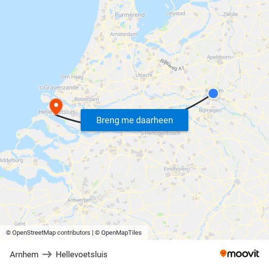 Arnhem to Hellevoetsluis map