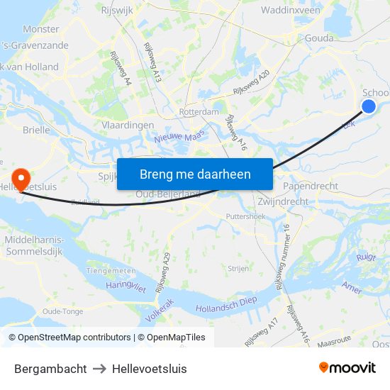 Bergambacht to Hellevoetsluis map