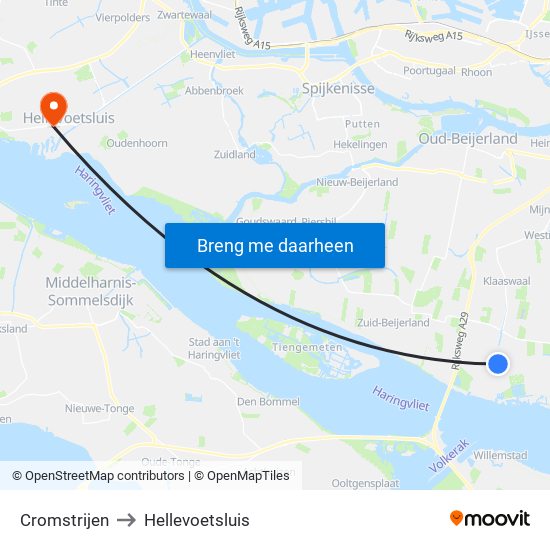 Cromstrijen to Hellevoetsluis map