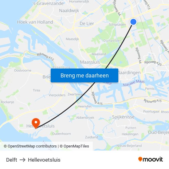 Delft to Hellevoetsluis map