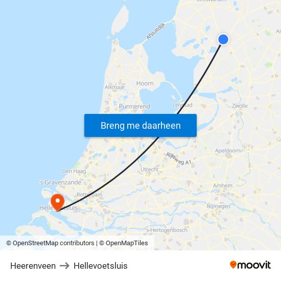 Heerenveen to Hellevoetsluis map