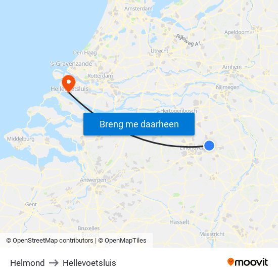 Helmond to Hellevoetsluis map