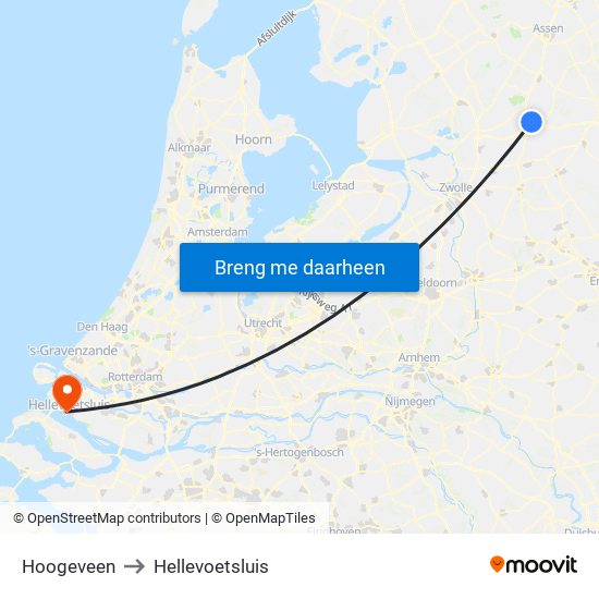 Hoogeveen to Hellevoetsluis map