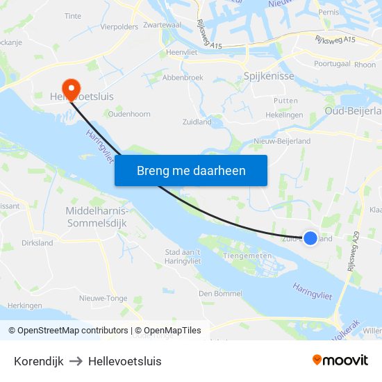 Korendijk to Hellevoetsluis map