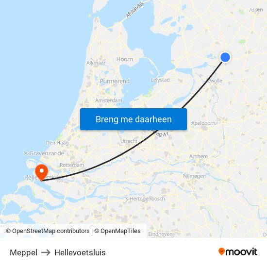 Meppel to Hellevoetsluis map