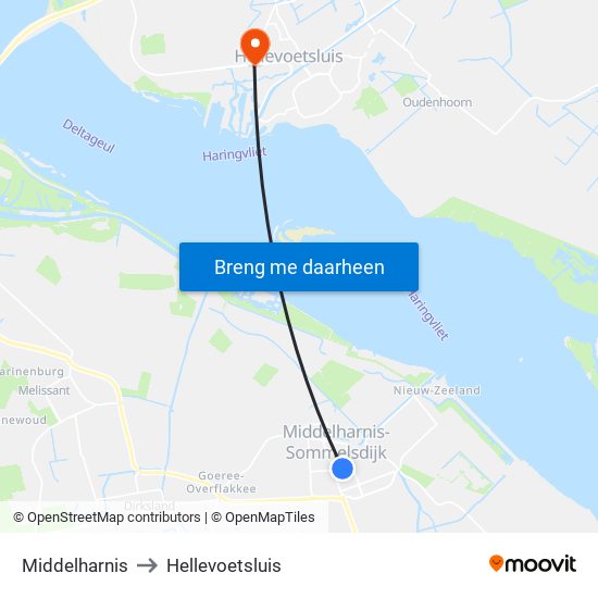Middelharnis to Hellevoetsluis map