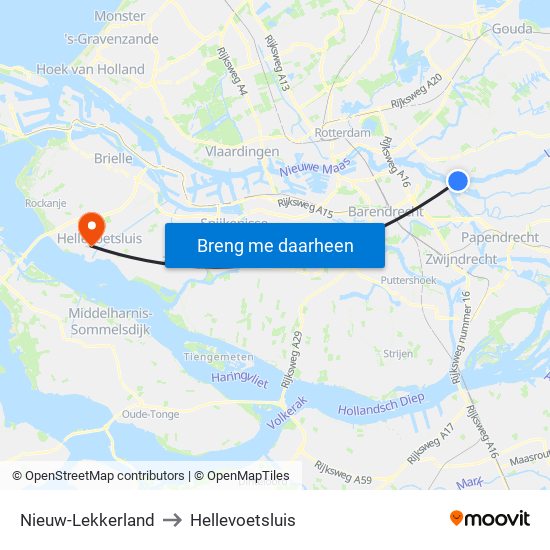 Nieuw-Lekkerland to Hellevoetsluis map