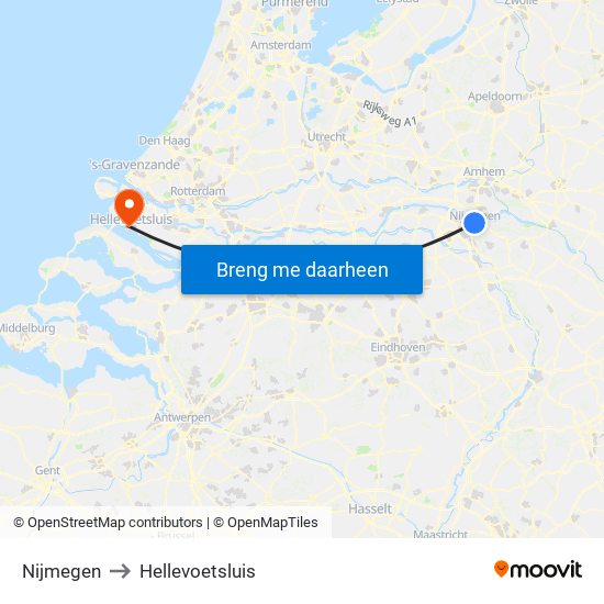 Nijmegen to Hellevoetsluis map