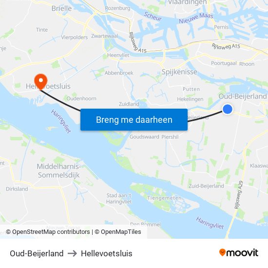 Oud-Beijerland to Hellevoetsluis map