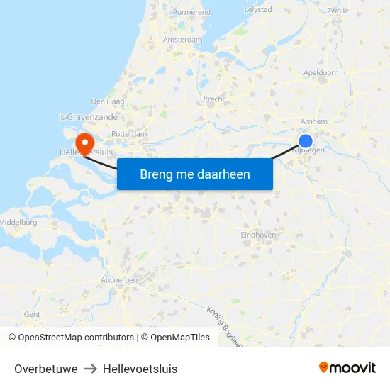 Overbetuwe to Hellevoetsluis map