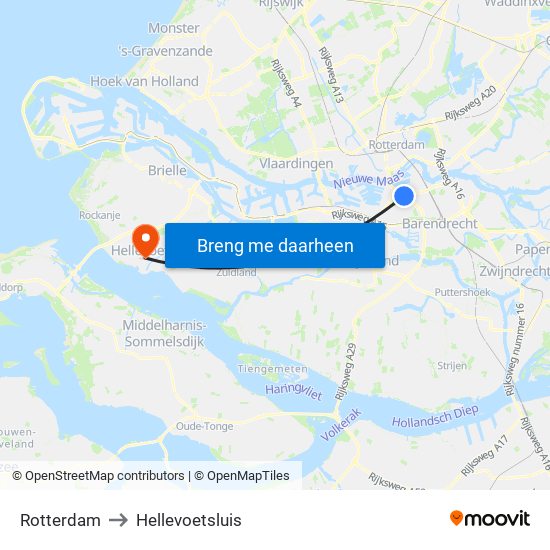Rotterdam to Hellevoetsluis map