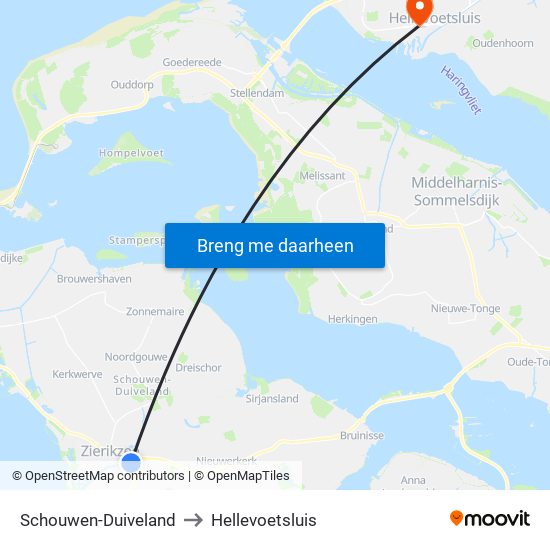 Schouwen-Duiveland to Hellevoetsluis map