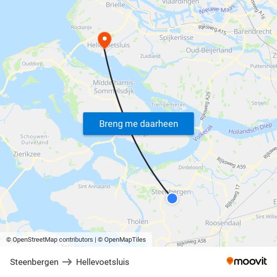 Steenbergen to Hellevoetsluis map