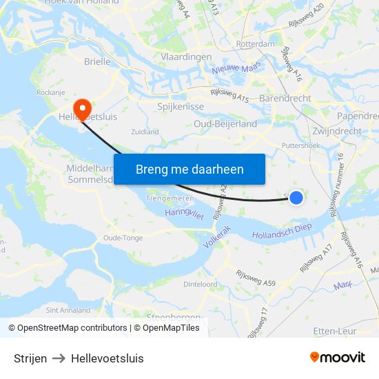 Strijen to Hellevoetsluis map