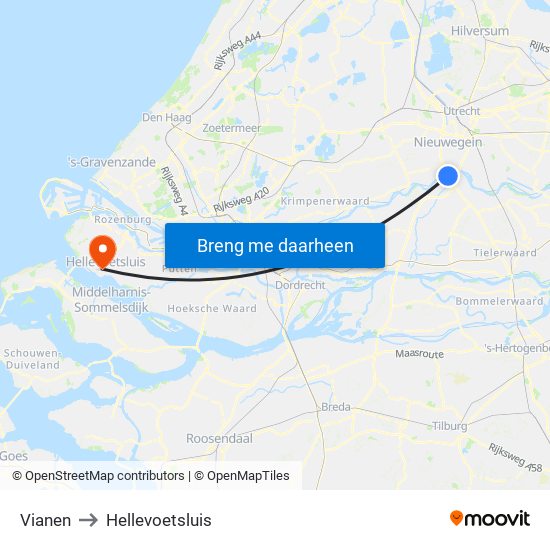 Vianen to Hellevoetsluis map