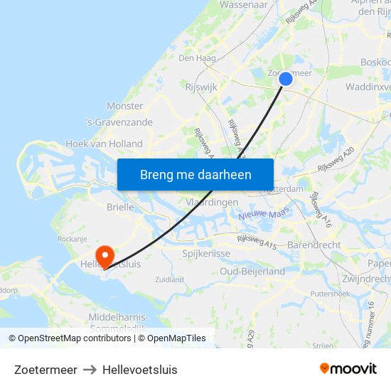 Zoetermeer to Hellevoetsluis map