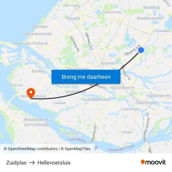 Zuidplas to Hellevoetsluis map