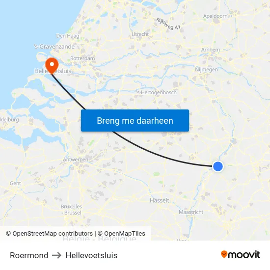 Roermond to Hellevoetsluis map