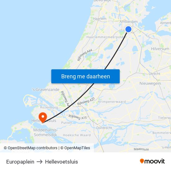 Europaplein to Hellevoetsluis map