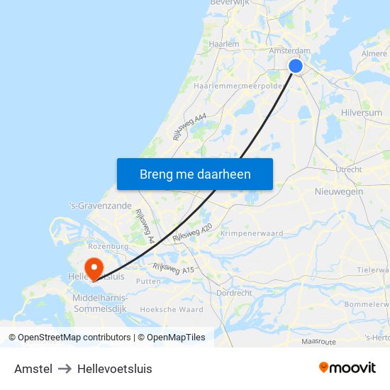 Amstel to Hellevoetsluis map