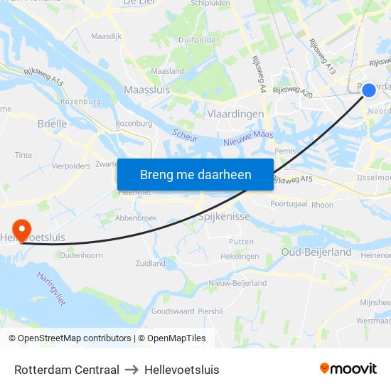 Rotterdam Centraal to Hellevoetsluis map