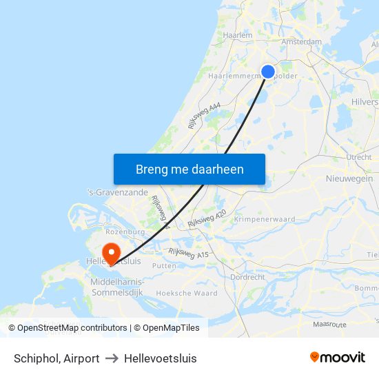 Schiphol, Airport to Hellevoetsluis map