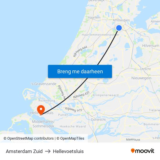 Amsterdam Zuid to Hellevoetsluis map