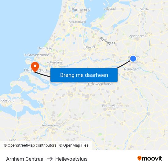 Arnhem Centraal to Hellevoetsluis map