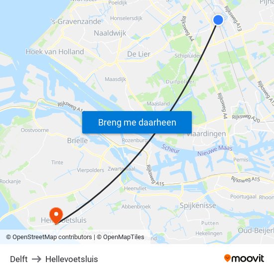 Delft to Hellevoetsluis map
