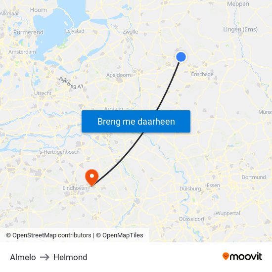 Almelo to Helmond map