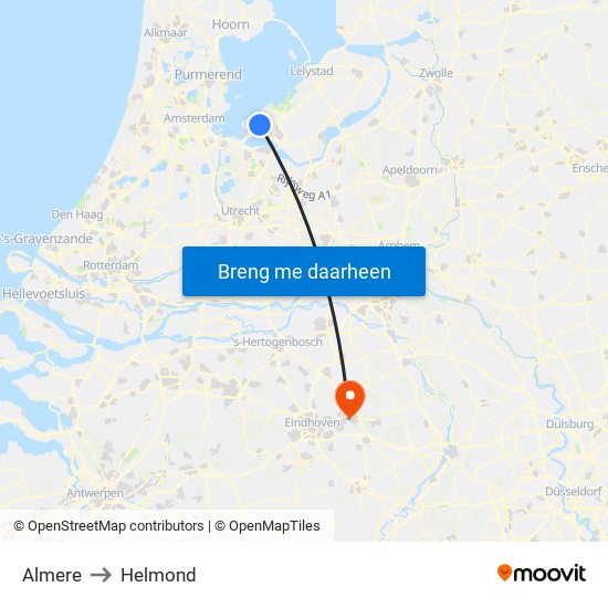 Almere to Helmond map