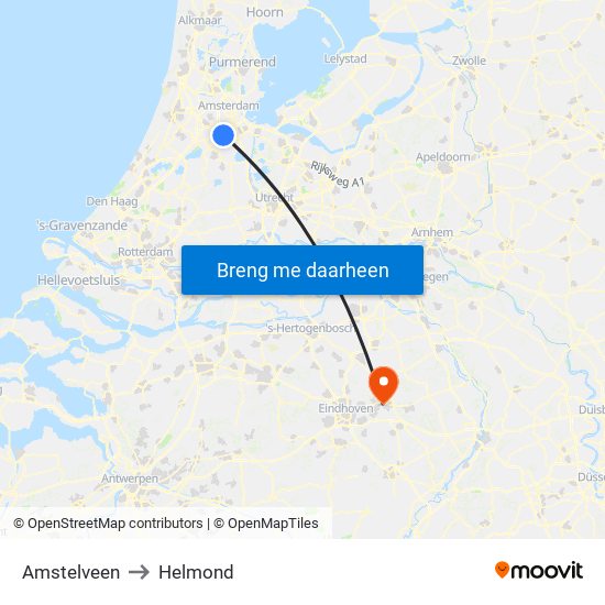 Amstelveen to Helmond map