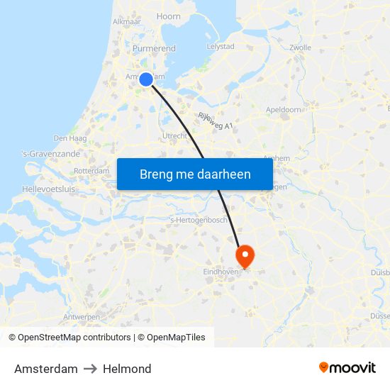 Amsterdam to Helmond map