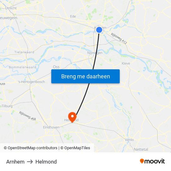 Arnhem to Helmond map