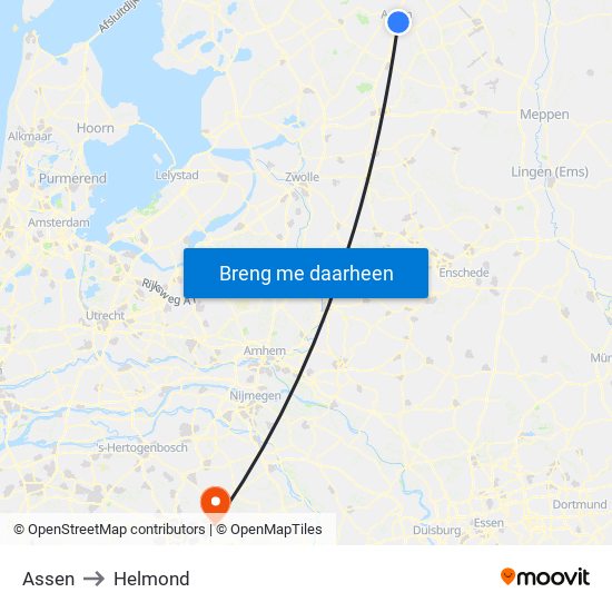 Assen to Helmond map