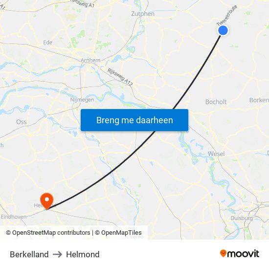 Berkelland to Helmond map