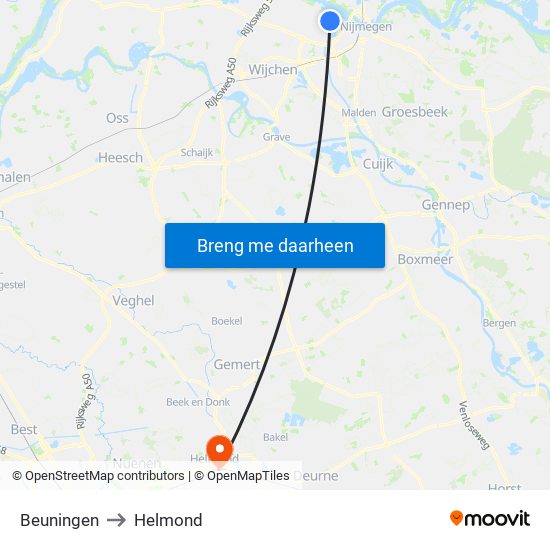 Beuningen to Helmond map