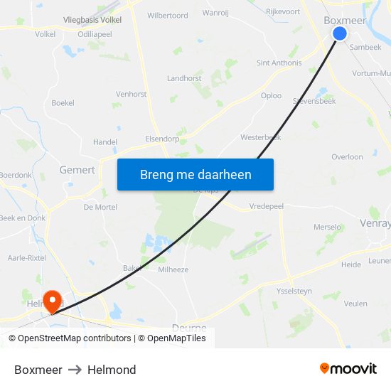 Boxmeer to Helmond map