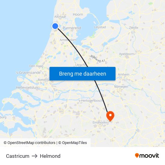 Castricum to Helmond map