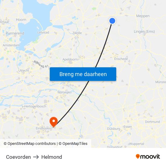 Coevorden to Helmond map