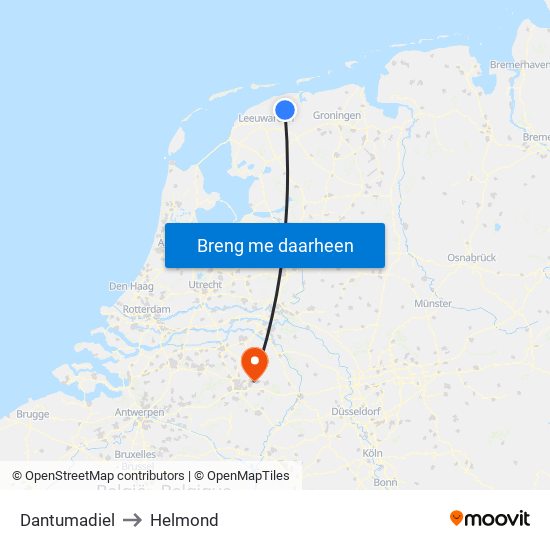 Dantumadiel to Helmond map