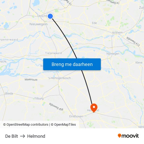 De Bilt to Helmond map
