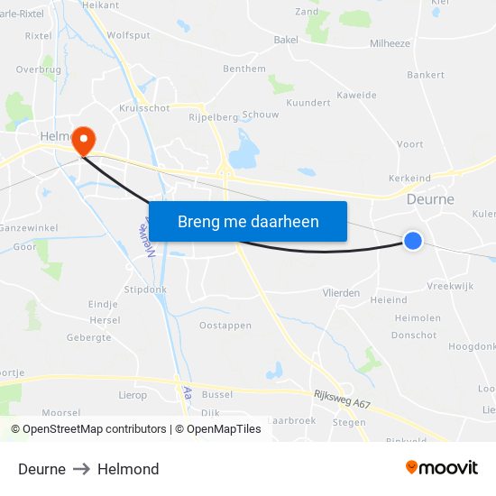 Deurne to Helmond map