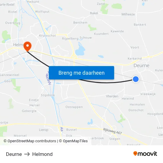 Deurne to Helmond map