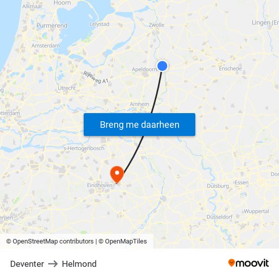 Deventer to Helmond map