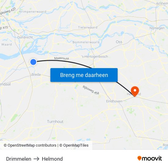 Drimmelen to Helmond map