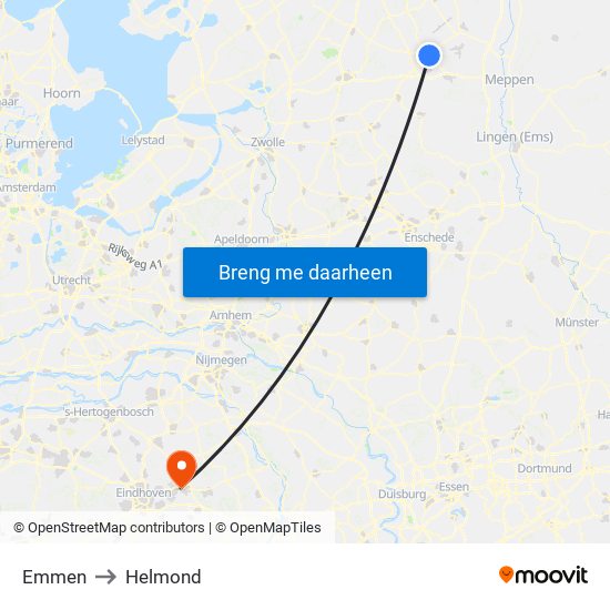 Emmen to Helmond map