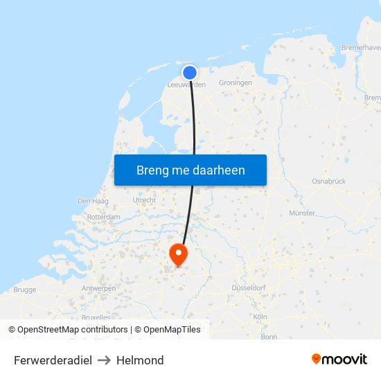 Ferwerderadiel to Helmond map