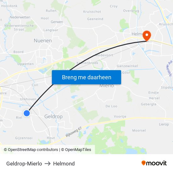 Geldrop-Mierlo to Helmond map