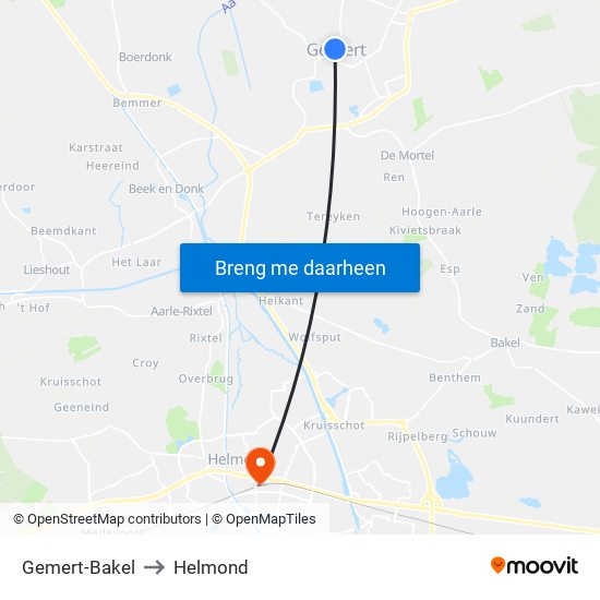 Gemert-Bakel to Helmond map